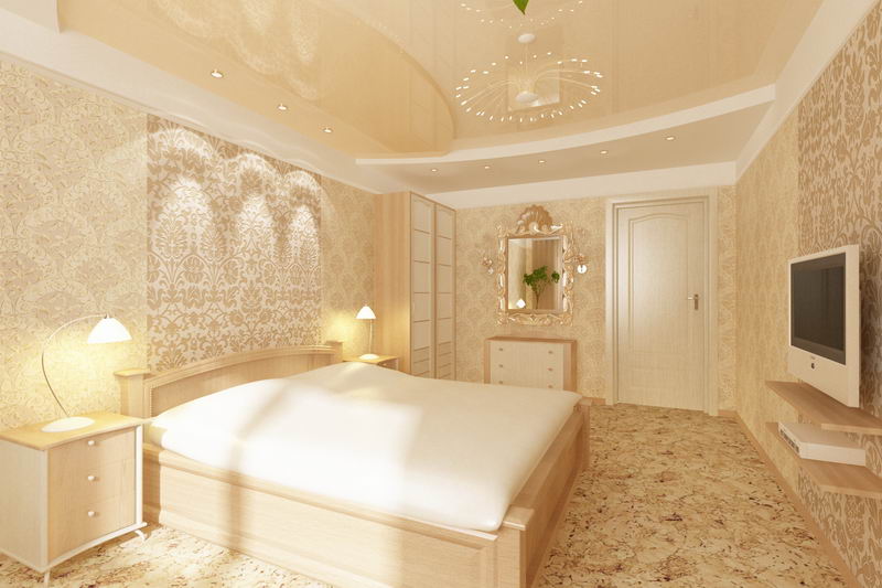 Современный дизайн спальни в светлых тонах фото с обоями стиль