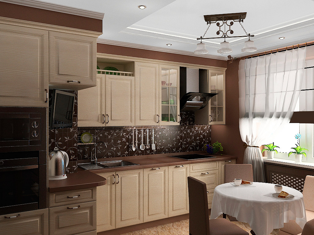 Дизайн кухни с коричневыми стенами
