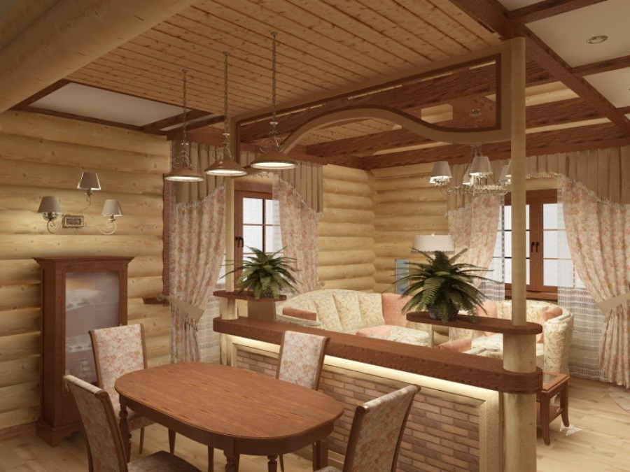 Дизайн интерьера дома из бревна