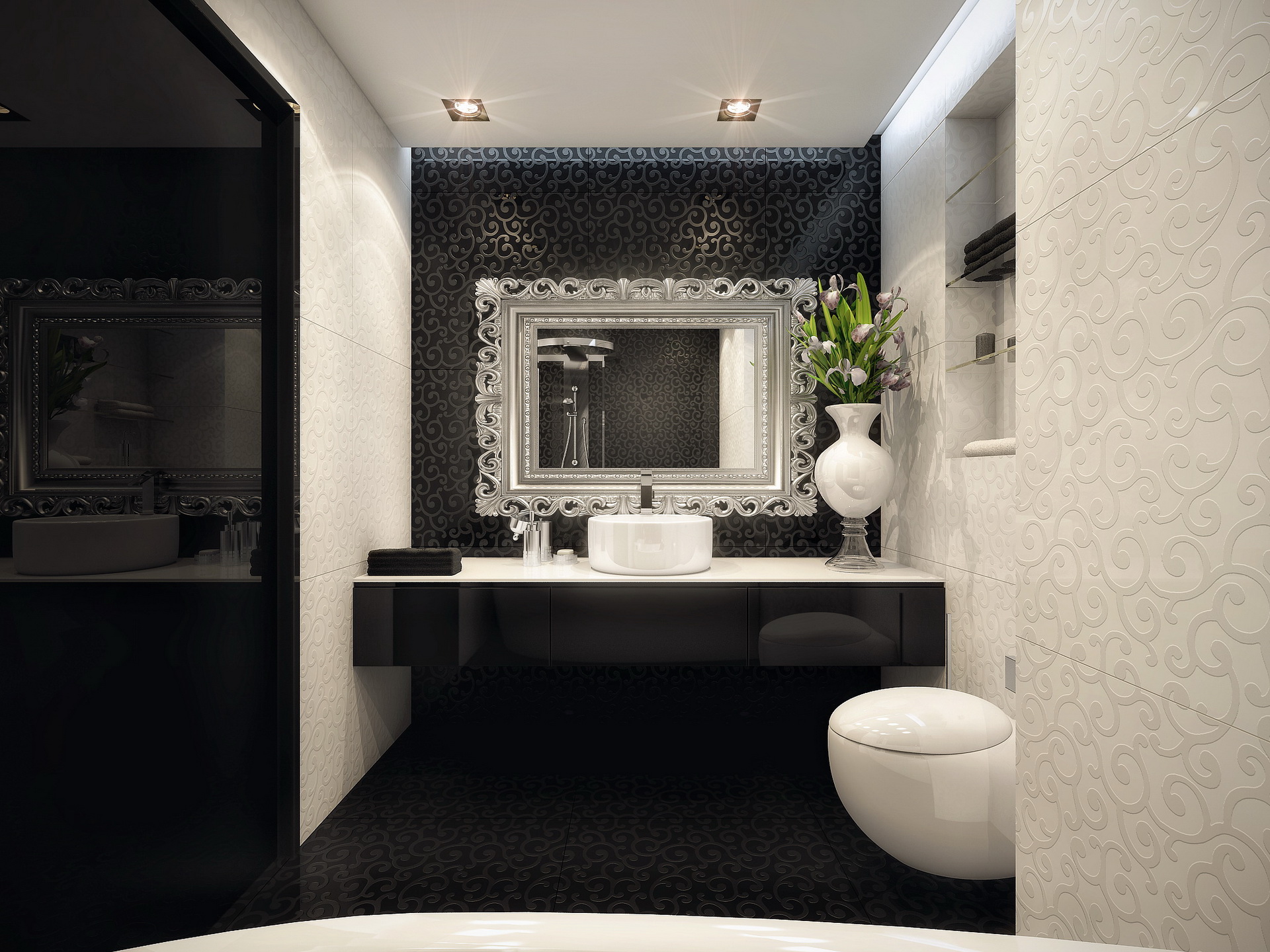 Дизайн ванной комнаты в черно-белых тонах фото » Современный дизайн на .