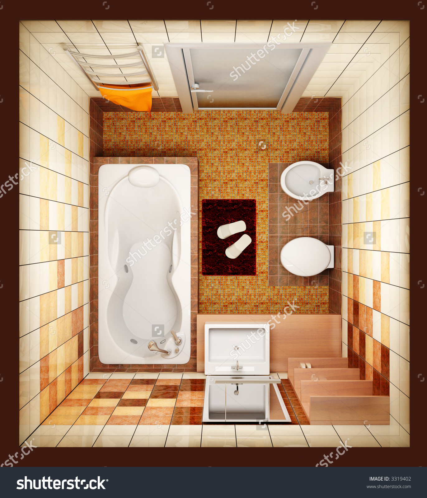 Рисунок ванной комнаты в перспективе с мебелью