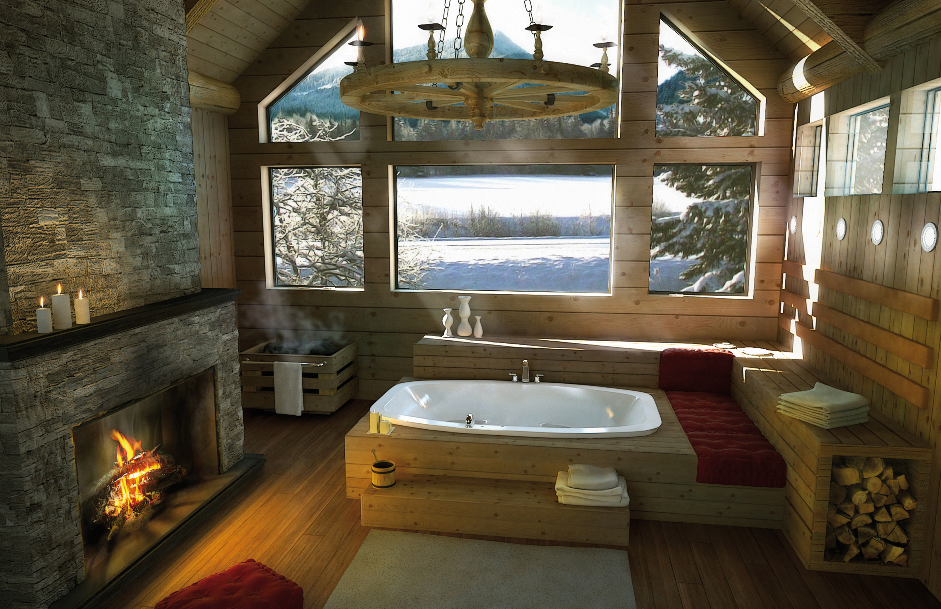 красивые ванные в деревянном доме