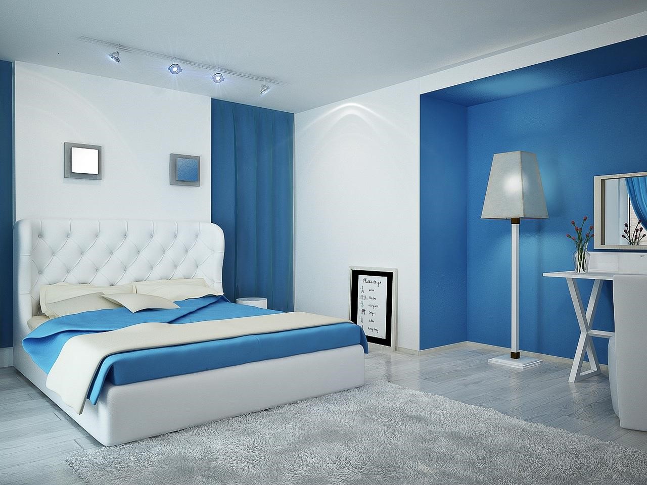 Интерьер спальни в синем тоне