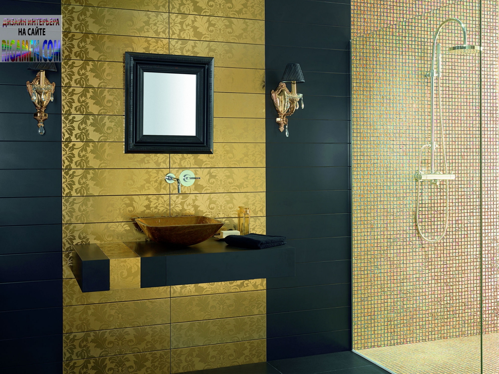 Дизайн керамической плитки для ванной комнаты совмещенной с туалетом