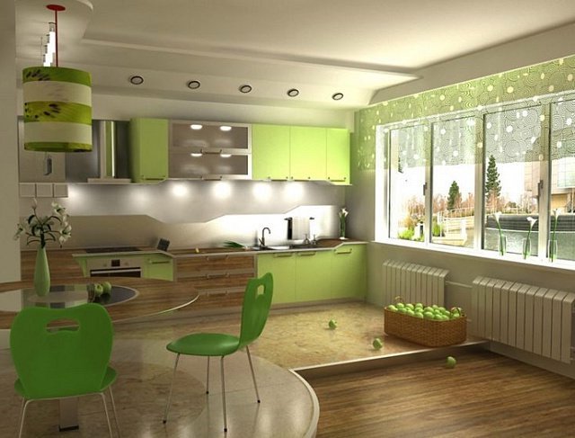 Желто зеленый интерьер кухни