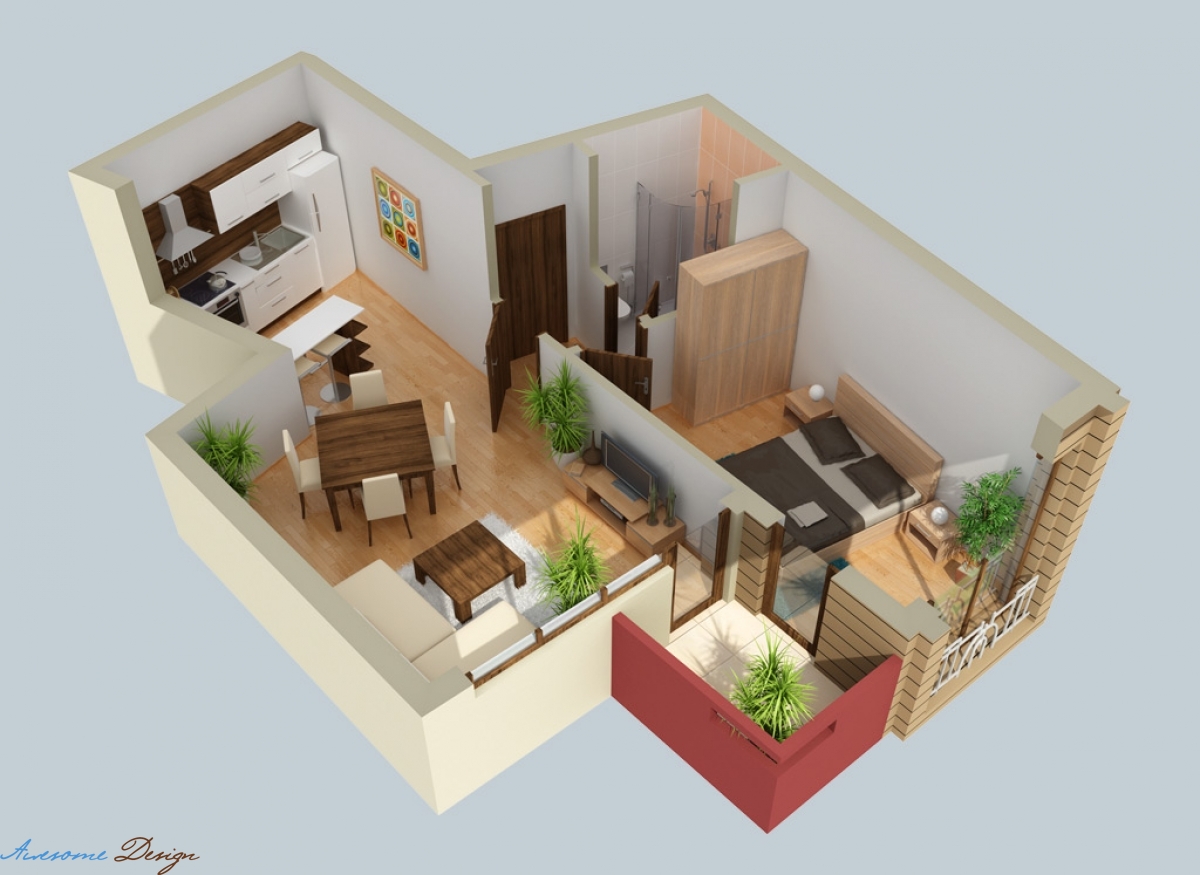 Планировка интерьера в двухкомнатной квартире