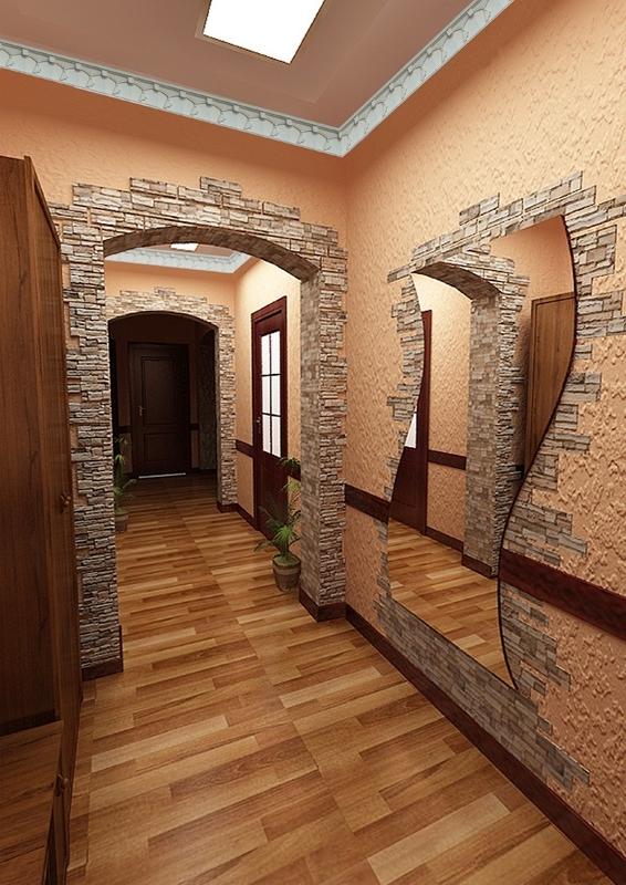 дизайн коридора декоративным камнем
