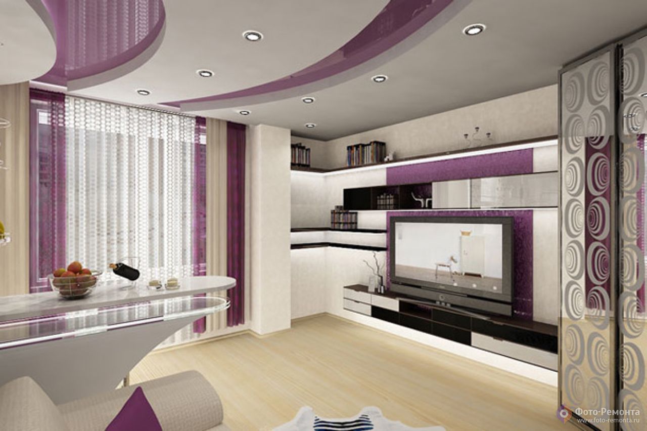 Дизайн фиолетовая гостиная студии