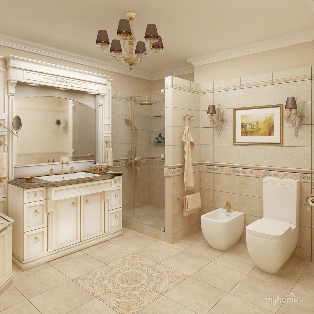 Интерьер ванной комнаты в классическом стиле фото » Современный дизайн .