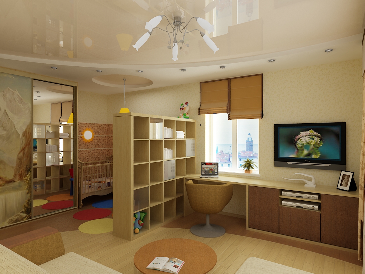 Дизайн однокомнатной квартиры с нишей для семьи с ребенком фото