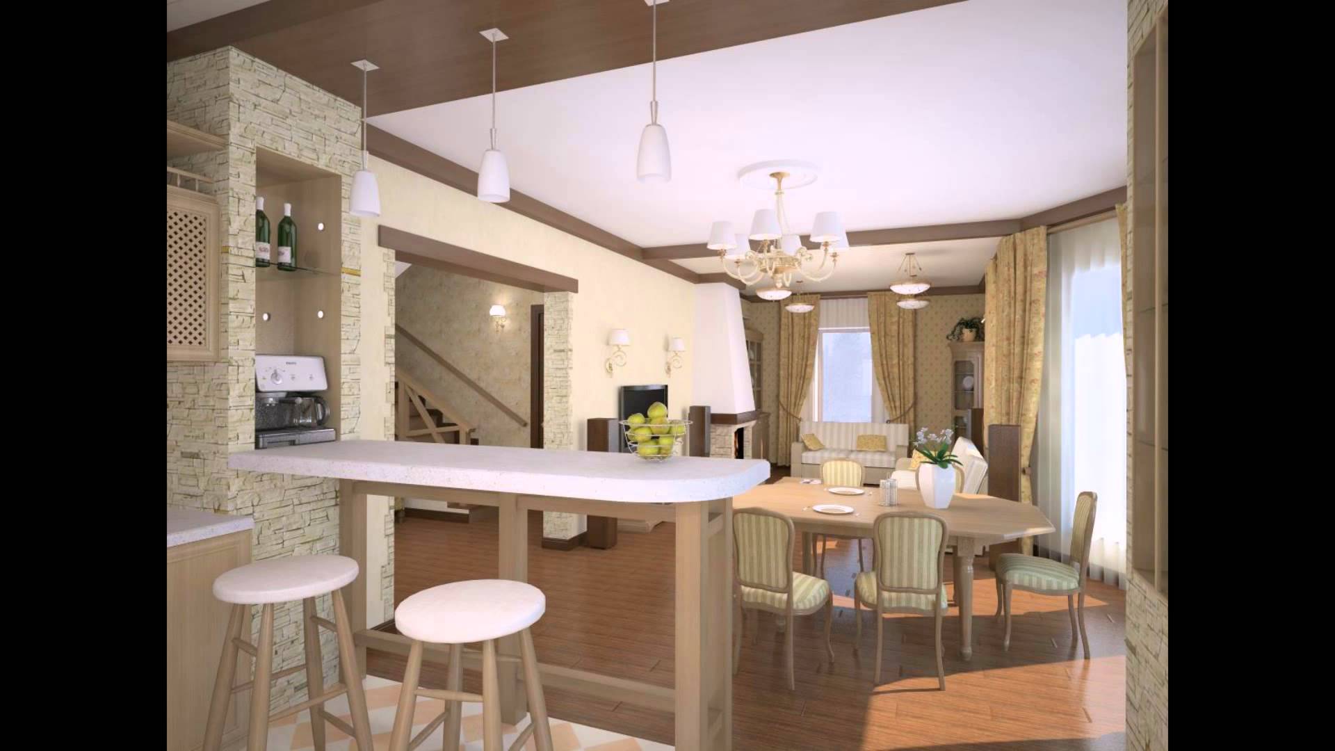 Дизайн гостиной комнаты совмещенной с кухней в частном доме