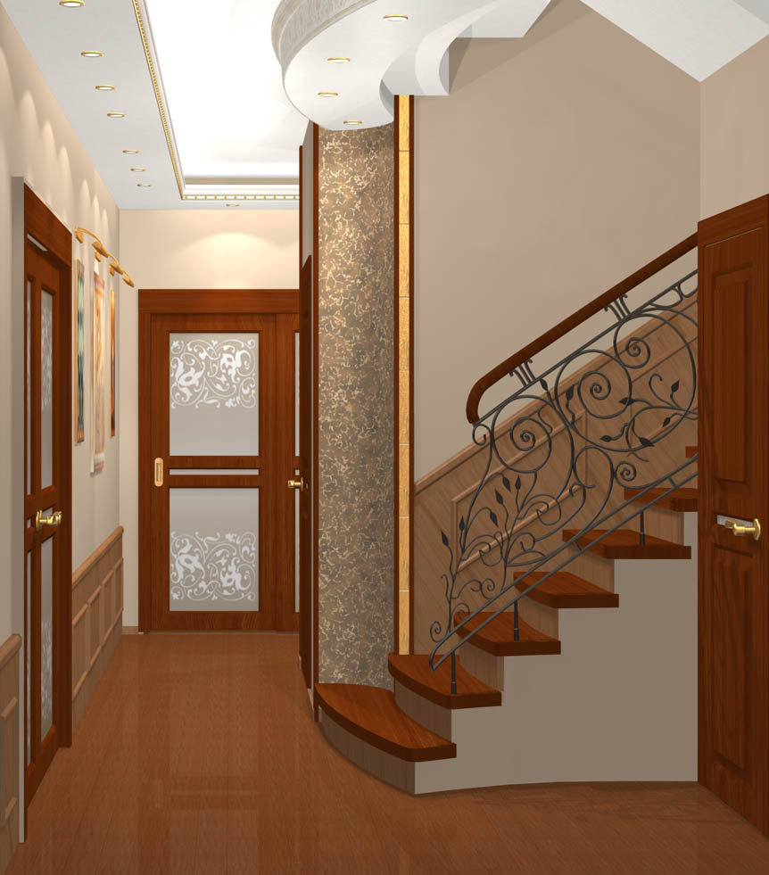 Дизайн коридора с входной дверью посередине