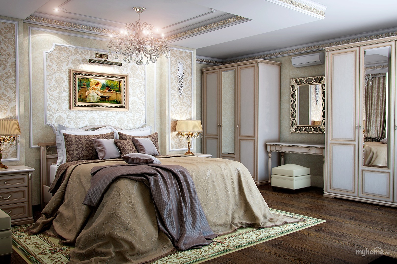 Дизайн спальни в частном доме в классическом стиле
