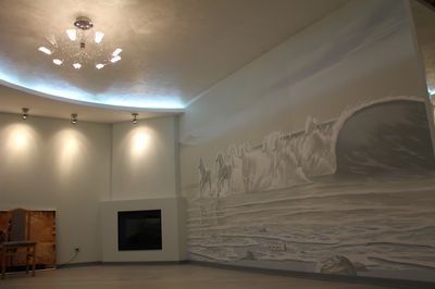 Дизайн жидкие обои стен в зале