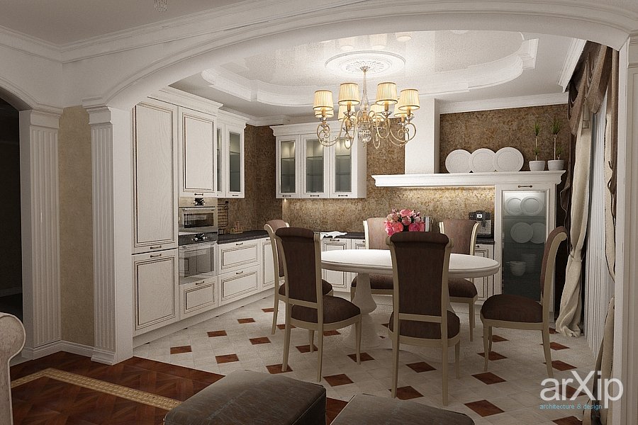 Кухня гостиная классический дизайн