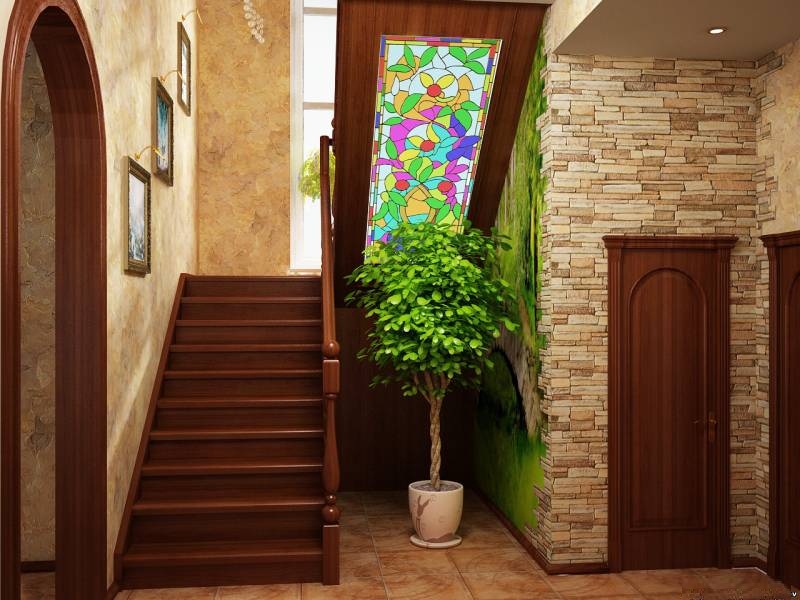Дизайн прихожей комнаты с лестницей