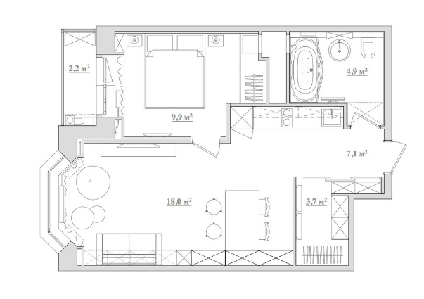 Дизайн квартиры свободной планировки 50 кв м