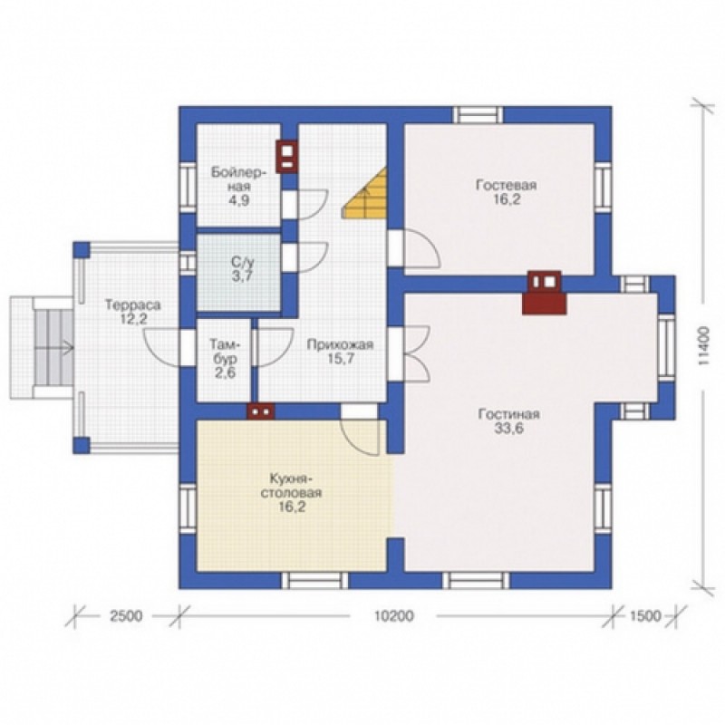 Планировка 1 этажного дома с 2 спальнями