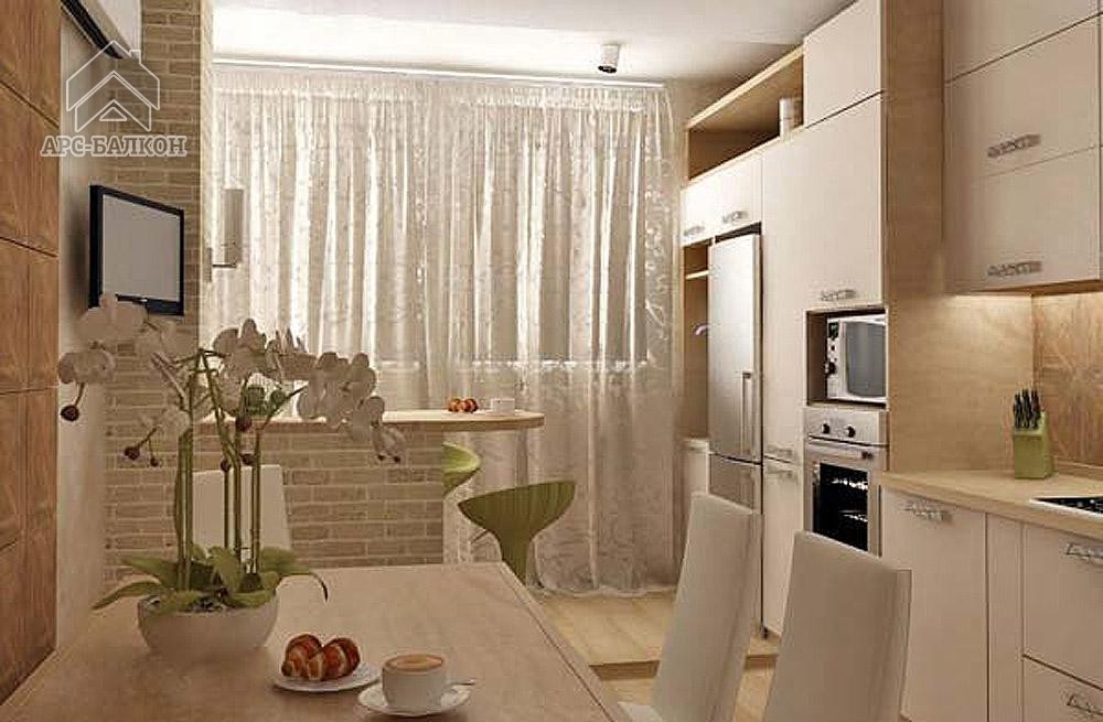 Дизайн соединения балкона с кухней фото