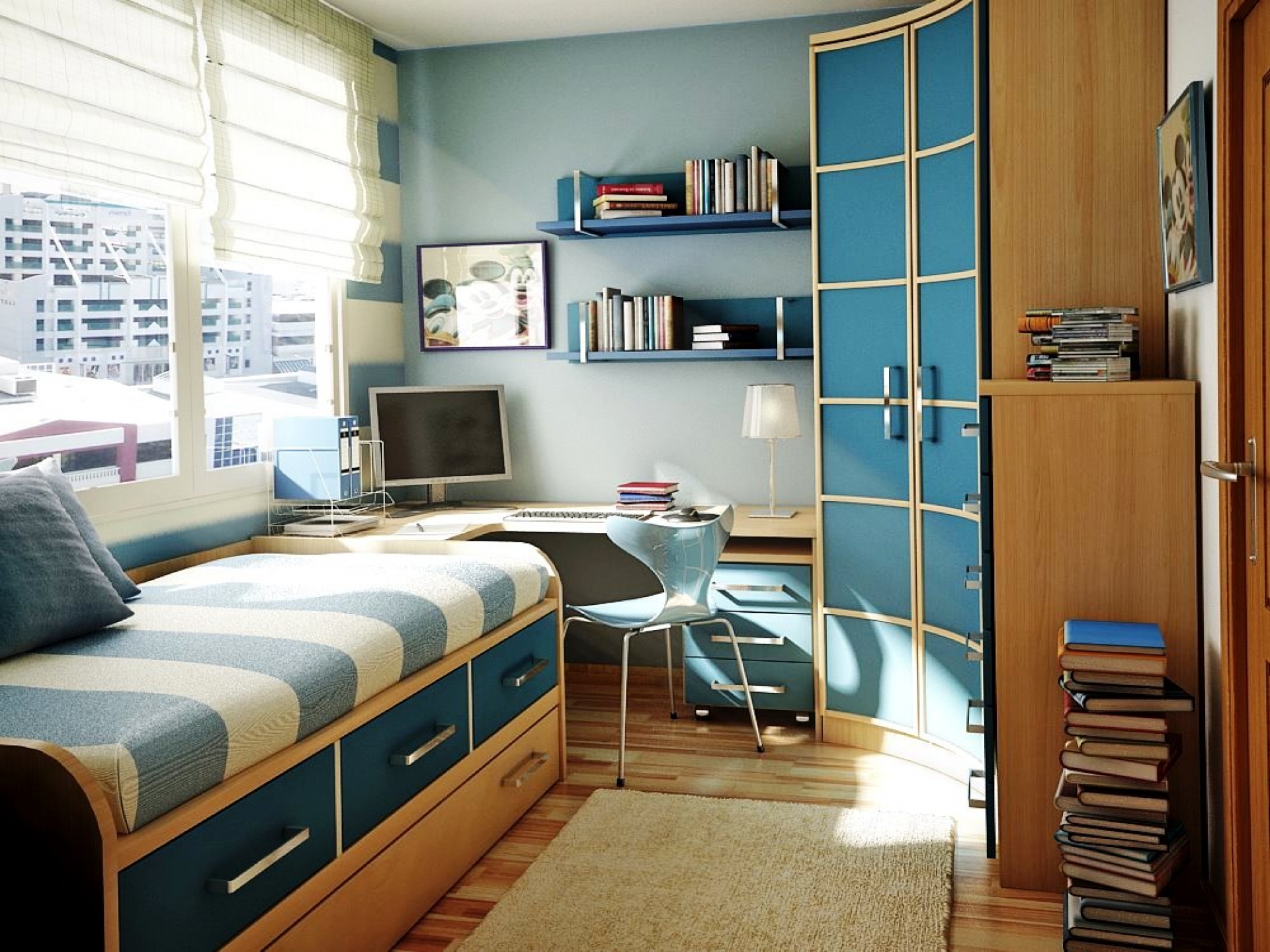 Дизайн комнаты для мальчика подростка в современном стиле с балконом