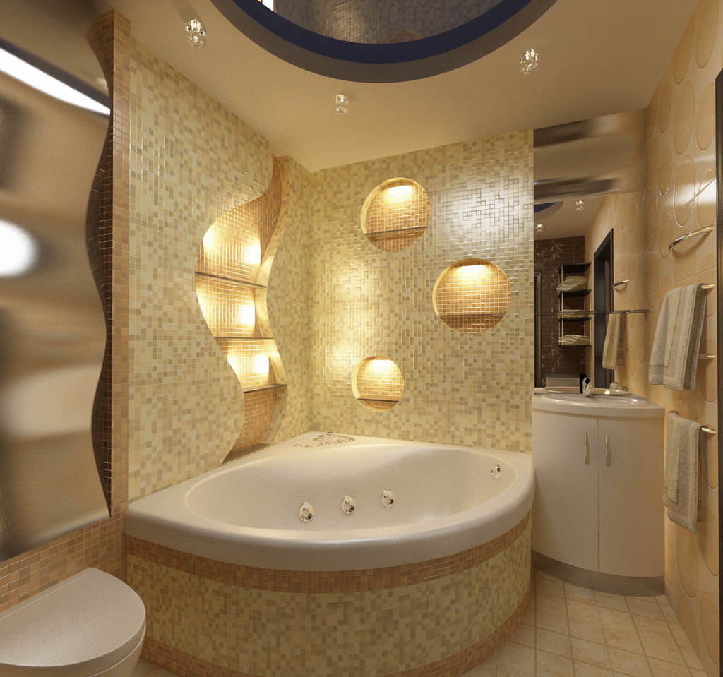 Современный дизайн ванной комнаты маленького размера с ванной