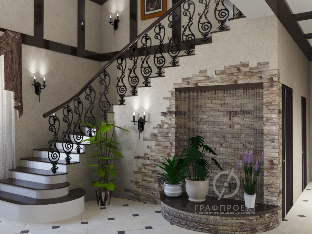 Дизайн прихожей частного дома с лестницей