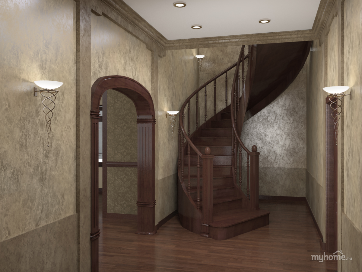 Дизайн прихожей в доме с лестницей в классическом стиле