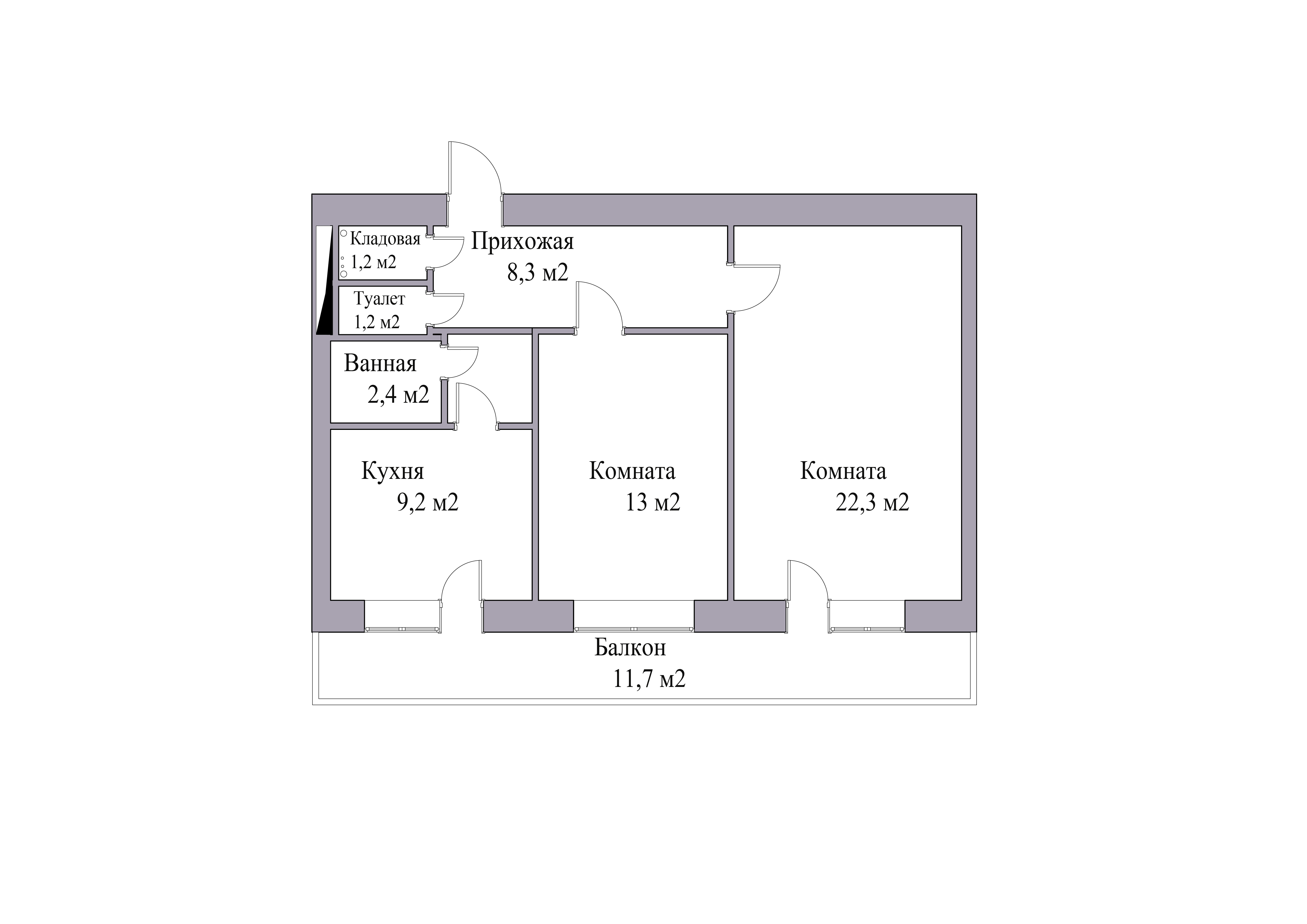 Планировка 2х комнатной квартиры 60 кв.м