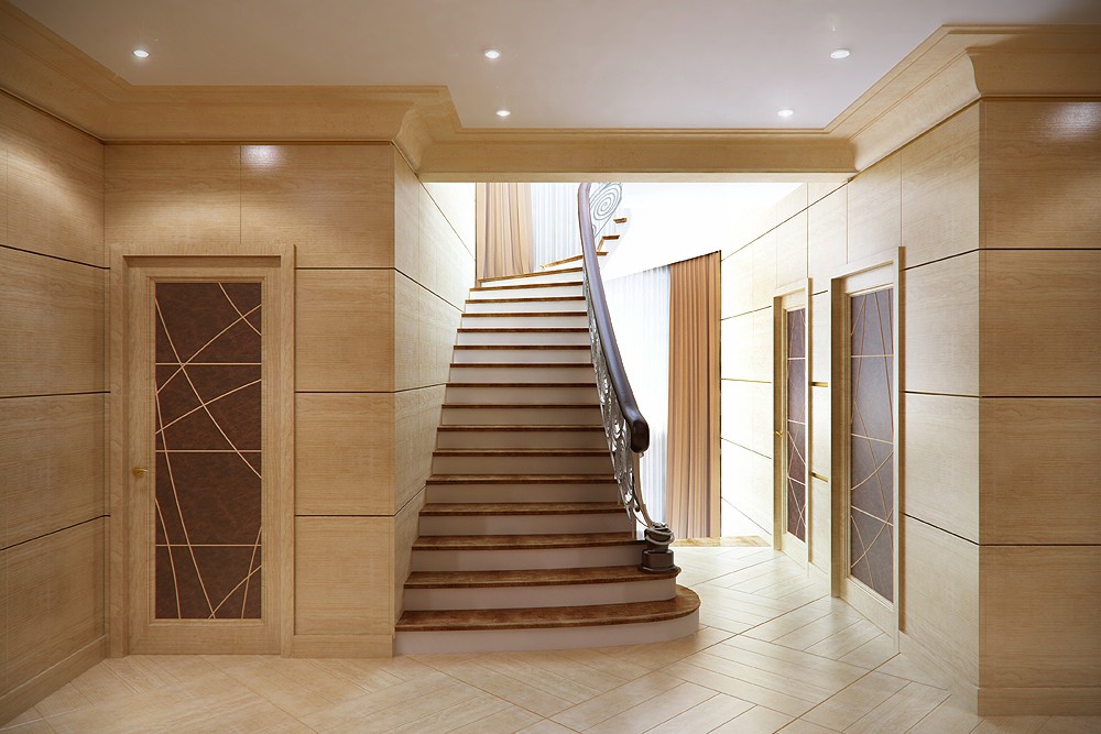 Интерьер коридора с лестницей на второй этаж