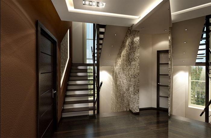 Дизайн коридора с лестницей на второй этаж