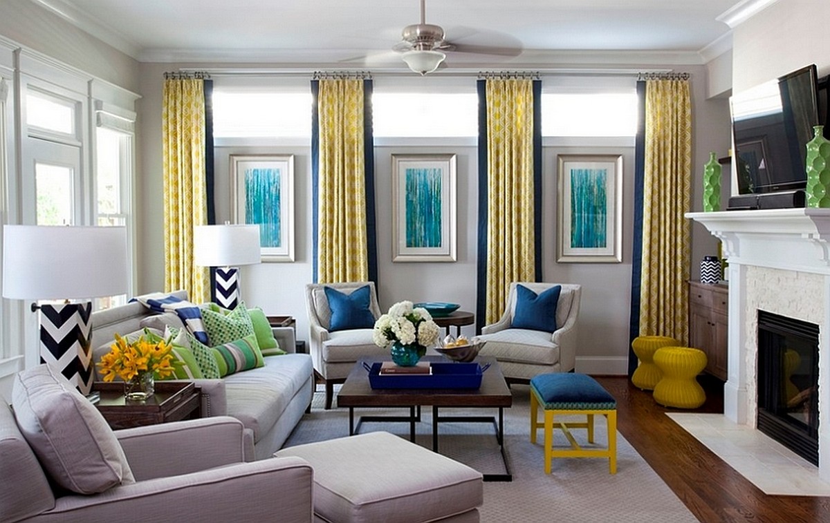 шторы к желтому дивану