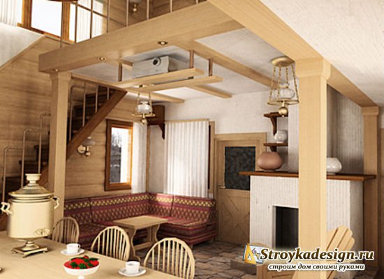 Дизайн гостиной дачного домика
