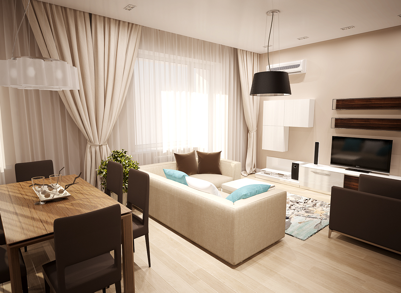 Дизайн комнаты с гостиной