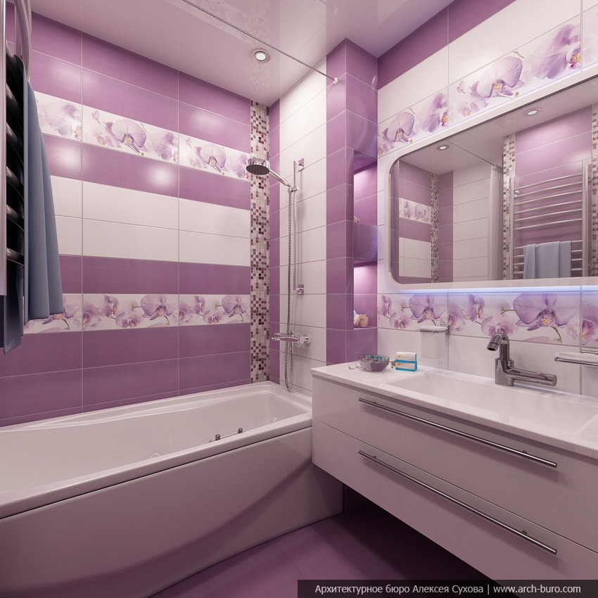 Дизайн ванной комнаты сиреневого цвета